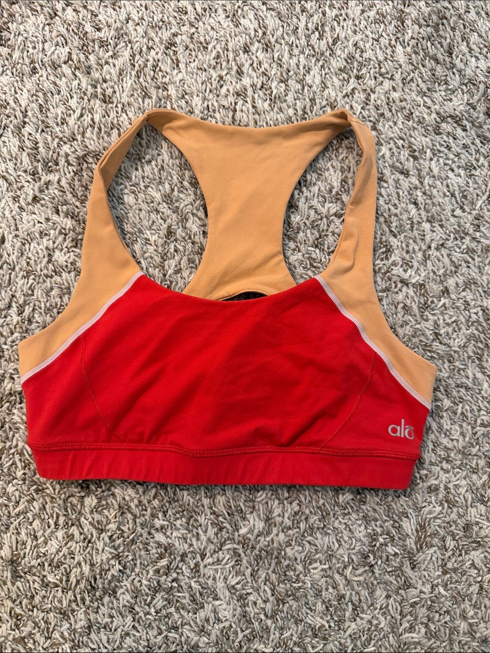 ALO Yoga Red Sports Bra with Tan Racerback